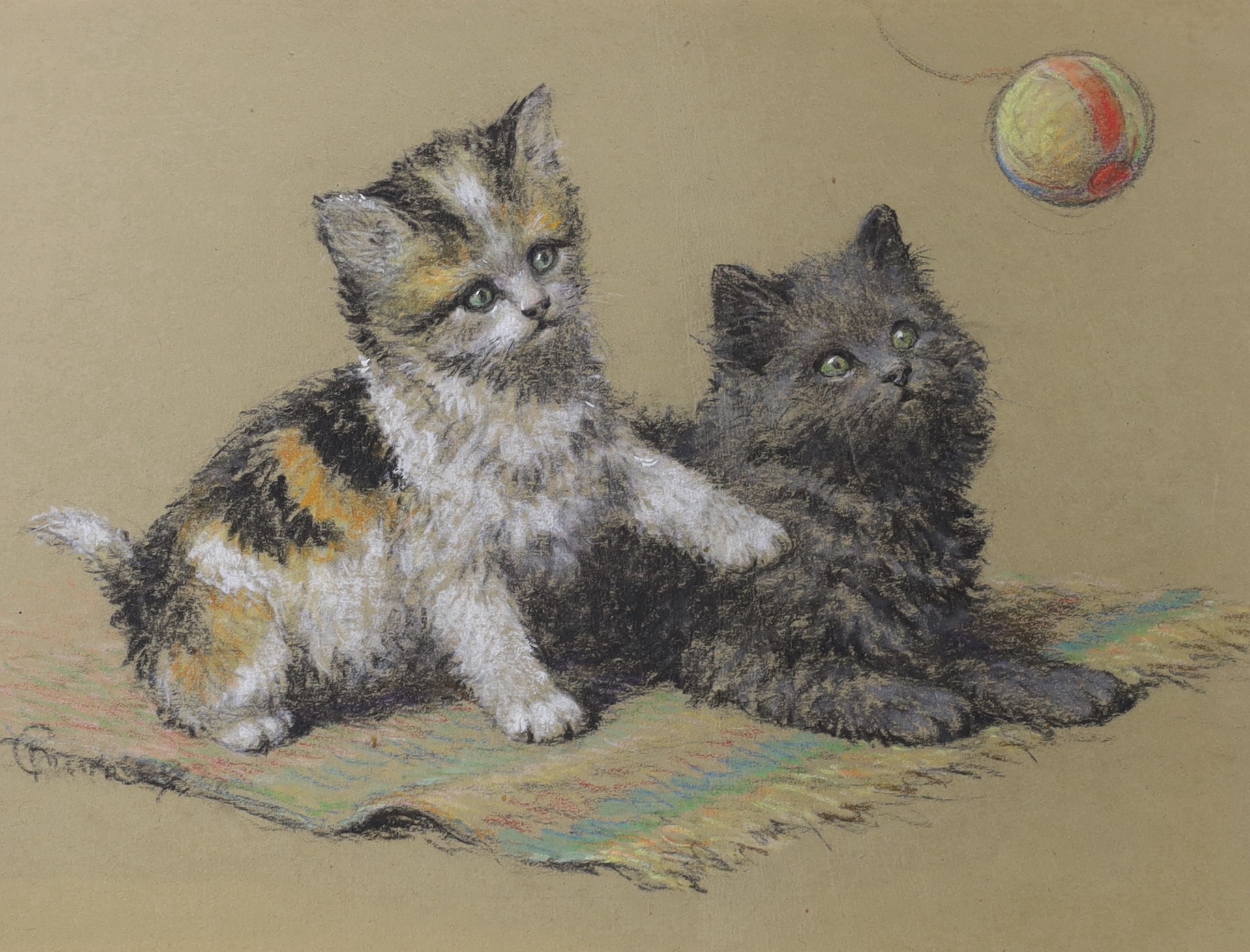 Christopher Gifford Ambler (1886-1965), two pastels, 'Best Friends' and 'Play Ball', signed, c.1945, 20 x 32cm and 22 x 28cm, unframed